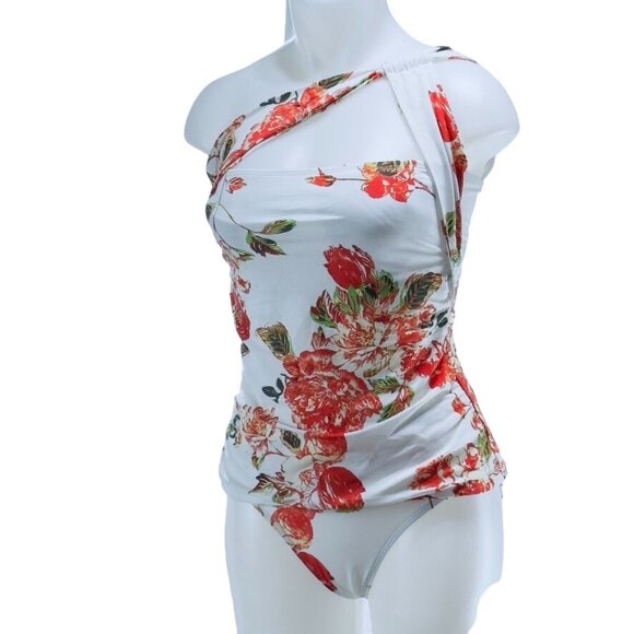 RACHEL ROY Women's 2 Piece Swimsuit Nylon Spandex White Floral Red Size S - Picture 1 of 11
